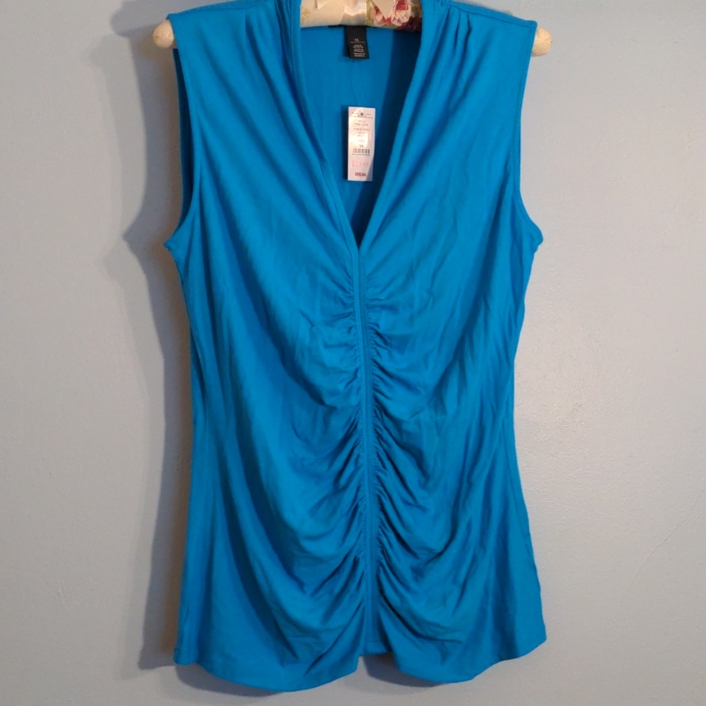 WHBM XL blue ruched front sleeveless